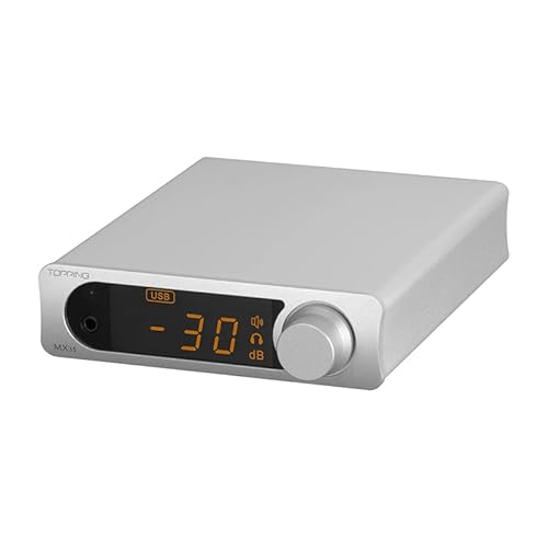 Topping MX3S DAC-Verstärker 192kHz/24Bit Unterstützung Bluetooth-Eingang 62W*2 Merus Class D 700mW*2 HPA Power Auto On/Off mit Fernsteuerung (Silver) von Fanmusic