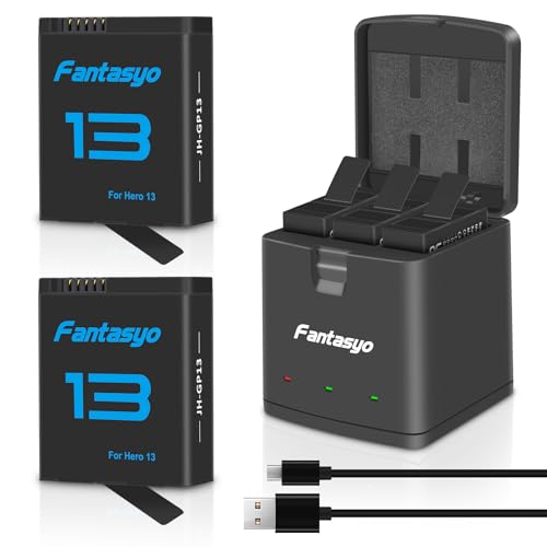 Fantasyo Hero 13 Akku 2100mAh (2-Pack) für Hero 13 Schwarz und 3-Kanal Schnellladegerät, voll kompatibel mit Gopro Hero 13 Akku und Ladegerät von Fantasyo