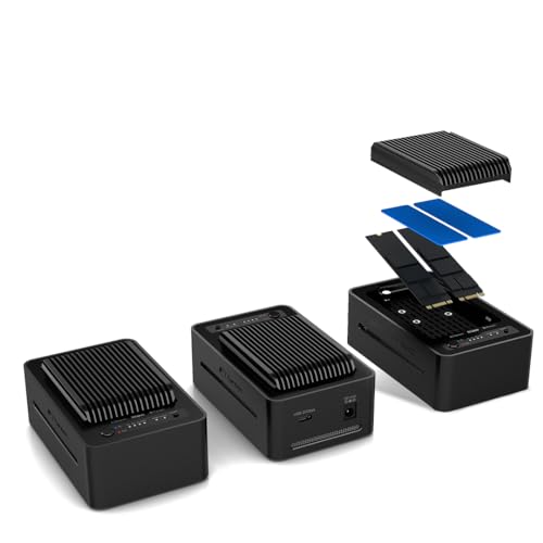FANTEC 2fach USB3.2 Gen2x2 2x 20GBit/s NVMe Clonestation SSD-Dockingstation für 2x NVMe PCIe SSDs, interner Lüfter, USB Transferraten bis 20GBit/s, Clonefunktion, großer Kühlkörper, Aluminium, schwarz von Fantec
