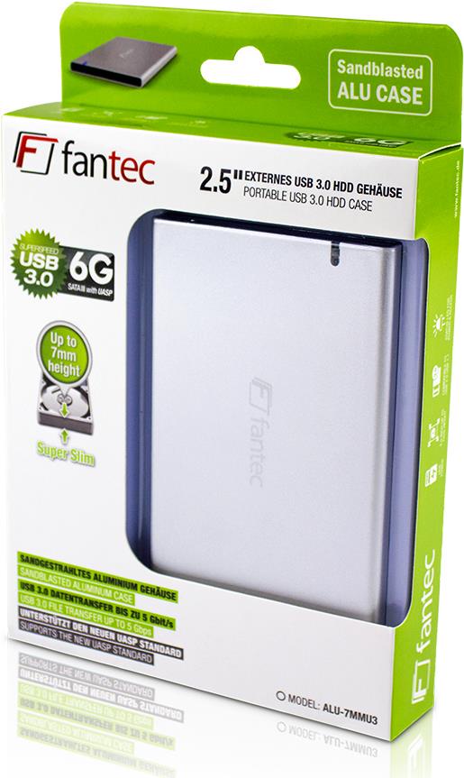 FANTEC ALU-7MMU3 - Speichergehäuse - 6,4 cm (2.5) - SATA 6Gb/s - 5GBps - USB3.0 - Silber (1784) von Fantec