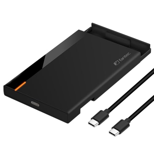 FANTEC PL-25U31 USB3.2 Gen2 SSD/Festplattengehäuse für 1x SATA 2,5 Zoll SATA SSD/HDD (max. 9,5mm Bauhöhe), Transferraten bis 10Gbit/s (SUPERSPEED+), USB-C, kein Werkzeug notwendig, Kunststoff, schwarz von Fantec