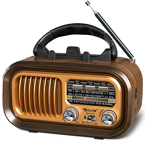 Retro Radio Klein mit Bluetooth,Tragbares AM/FM/SW Radio,Hervorragender Empfang,Nostalgie Radio Unterstützt USB/TF-Karte Funktion,1200mAh Akku oder D-Zellen Batterien von Fantocemea