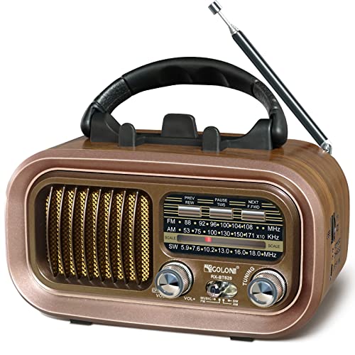 Retro Radio Klein mit Bluetooth,Tragbares AM/FM/SW Radio,Hervorragender Empfang,Nostalgie Radio Unterstützt USB/TF-Karte Funktion,1200mAh Akku oder D-Zellen Batterien von Fantocemea
