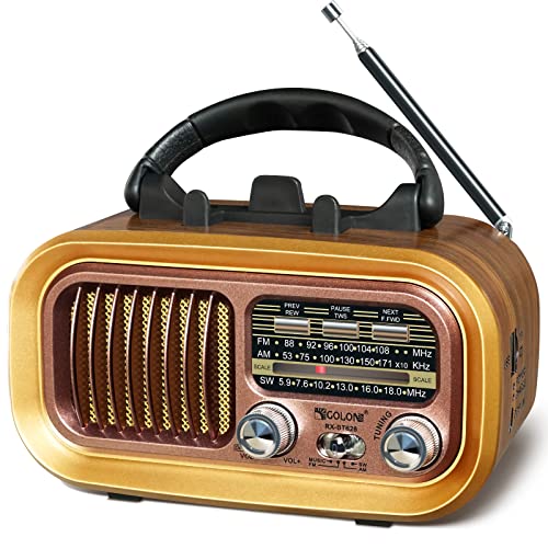 Retro Radio Klein mit Bluetooth,Tragbares AM/FM/SW Radio,Hervorragender Empfang,Nostalgie Radio Unterstützt USB/TF-Karte Funktion,1200mAh Akku oder D-Zellen Batterien von Fantocemea