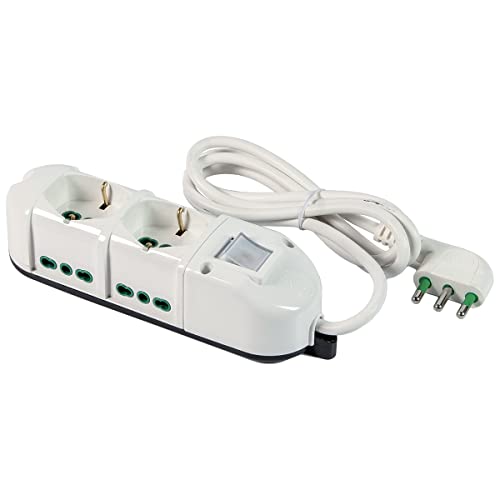 FANTON 48112-B Mehrfachsteckdose 2 zweiwertige Steckdosen Steckdosenleiste für große italienische Stecker - Deutsch 4 seitliche Steckdosen für kleine/große Stecker von Fanton