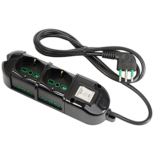 FANTON 481134-B Steckdosenleiste 6 Plätze mit 2 Universalsteckdosen und 4 zweiwertigen italienischen seitlichen Steckdosen Steckdosenleiste Kleiner Stecker 10 A Farbe Schwarz von Fanton