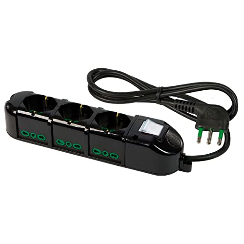 FANTON 48123-B Steckdosenleiste 9 Plätze mit 3 Universalsteckdosen und 6 zweiwertigen italienischen seitlichen Steckdosen Steckdosenleiste großer Stecker 16 A Farbe Schwarz von Fanton