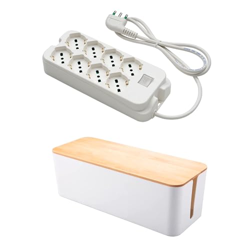 FANTON 48440S-B Steckdosenset + Aufbewahrungsbox Organizer – Mehrfachsteckdose 4 + 4 Schuko-Steckdosen 16 A – Kabel 1,5 m – Italienischer Stecker – zweipoliger Lichtschalter von Fanton