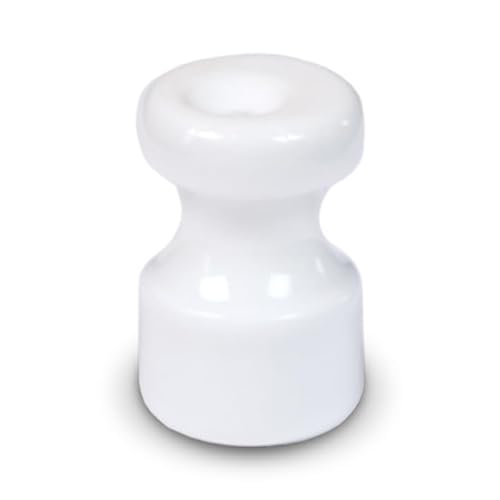 FANTON Isolator aus Keramik, weiß, Set mit 6 Isolatoren Ø 16 mm H 25 mm für Vintage-Seidenkabelinstallationen komplett mit vermessingten Schrauben 89030-B von Fanton