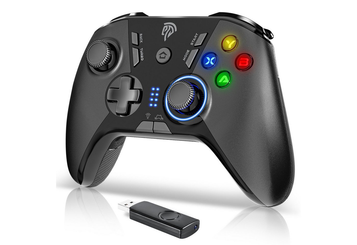 Fanttik PS3 Controller, 2.4G Wireless Gamepad, einstellbare LED Controller (Vibrationsfunktion, Turbo, Vier programmierbare, Tasten für PS3/ PC/Android Tablets,TV, TV Box) von Fanttik