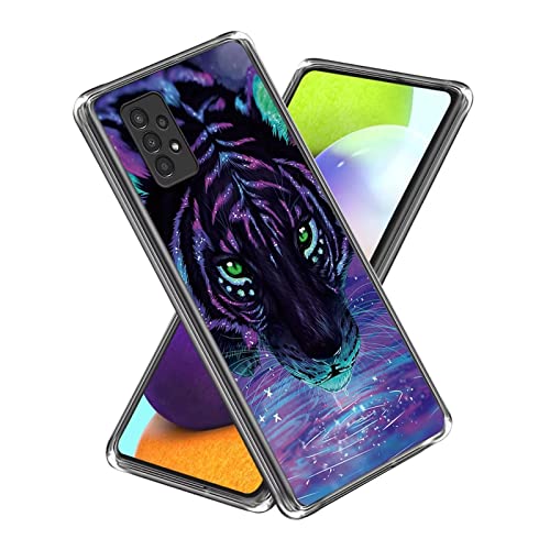 Fanxwu Handyhülle Kompatibel mit Samsung Galaxy A13 4G Hülle TPU Silikon Weicher Ultra -dünn Muster Cover mit Displayschutzfolie Anti-Kratzer Bumper Schutzhülle - Lila Tiger von Fanxwu