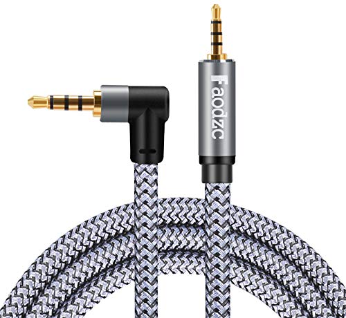 Faodzc 3,5-mm-Mikrofon-AUX-Kabel, 4-polig, 8 m, 90 Grad TRRS 3,5-mm-Stecker auf Stecker, Audio-Kabel, rechtwinklig, 4-poliges Stereo-AUX-Kabel (Mikrofon-kompatibel) von Faodzc
