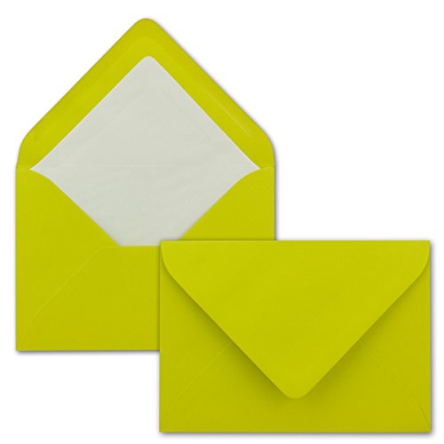 100 Briefumschläge in Limette mit weißem Innenfutter - Kuverts in DIN B6 Format - 12,5 x 17,6 cm - Seidenfutter - Nassklebung von FarbenFroh by GUSTAV NEUSER