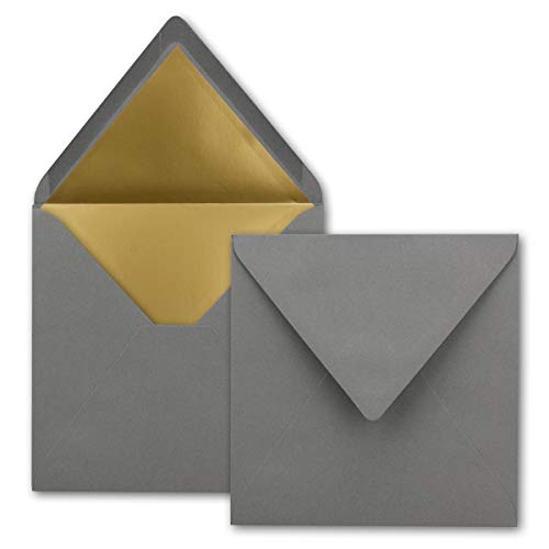 100 quadratische Brief-Umschläge - 15,5 x 15,5 cm, Anthrazit (Grau) - mit Gold-Papier gefüttert - Nassklebung - FarbenFroh by GUSTAV NEUSER von FarbenFroh by GUSTAV NEUSER