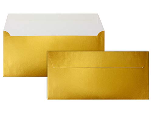 1000 Gold-Metallic Brief-Umschläge DIN Lang - 11 x 22 cm - Haftklebung - glänzende Kuverts für große Einladungen und Karten, Hochzeit & Weihnachten von FarbenFroh by GUSTAV NEUSER