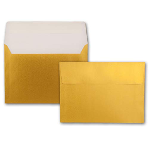1000x Metallic Brief-Umschläge B6 - Gold - 12,5 x 17,6 cm - Haftklebung 90 g/m² breite edle Verschluss-Lasche - metallisch-glänzende Umschläge von FarbenFroh by GUSTAV NEUSER