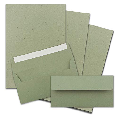 100x Briefpapier Set DIN A4 mit DIN Lang Briefumschlägen, Haftklebung - Kraftpapier-Grün - Recycling-Schreibpapier mit Kuverts - FarbenFroh by GUSTAV NEUSER von FarbenFroh by GUSTAV NEUSER