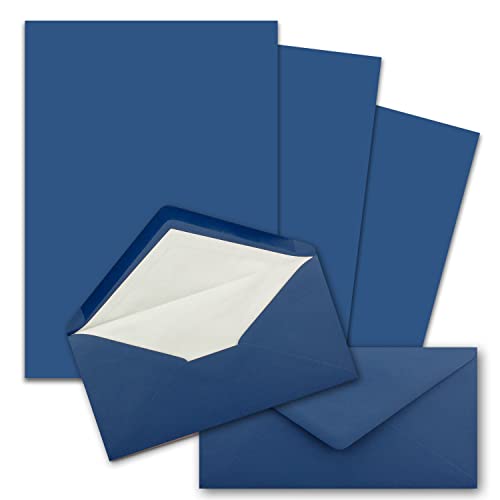 100x Briefpapier-Sets DIN A4 und DL gefütterten Briefumschlägen mit weißem Seidenfutter, Nassklebung - Dunkelblau - mattes Schreibpapier 100x Briefpapier-Sets DIN A4 und DL gefütterten Briefumschlägen mit weißem Seidenfutter, Nassklebung - Dunkelblau - mattes Schreibpapier von FarbenFroh by GUSTAV NEUSER