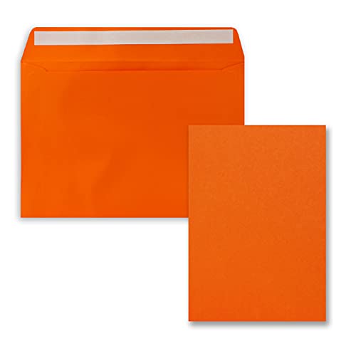 100x Einzelkarten-Set DIN A5 14,8 x 21 cm in Orange mit Briefumschlägen DIN C5 Haftklebung - für große Einladungen und Karten zum Geburtstag oder Hochzeit von FarbenFroh by GUSTAV NEUSER