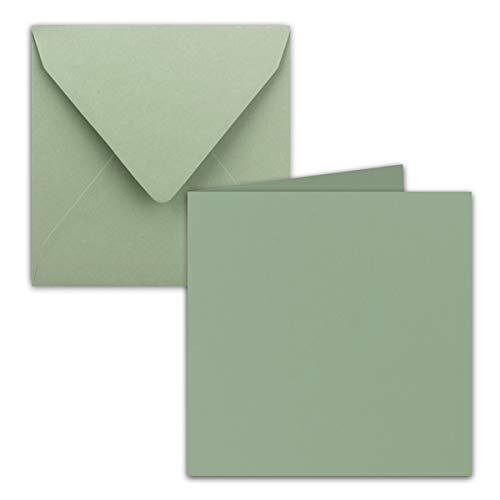 100x Quadratisches Falt-Karten-Set - 15 x 15 cm - mit Brief-Umschlägen - Eukalyptus (Grün) - Nassklebung - für Grußkarten, Einladungen & mehr von FarbenFroh by GUSTAV NEUSER
