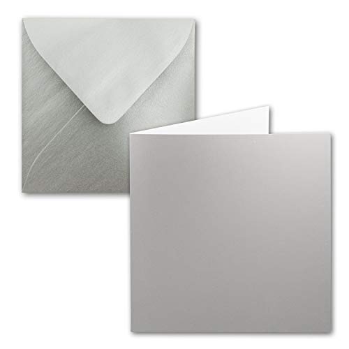 100x Quadratisches Falt-Karten-Set - 15 x 15 cm - mit Brief-Umschlägen - Silber Metallic - Nassklebung - für Grußkarten, Einladungen & mehr von FarbenFroh by GUSTAV NEUSER