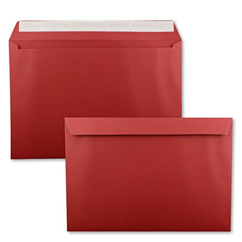 100x große XXL Briefumschläge DIN C4 in Dunkelrot (Rot) - 22,9 x 32,4 cm - Haftklebung ohne Fenster - Versandtasche für DIN A4 geeignet von FarbenFroh by GUSTAV NEUSER