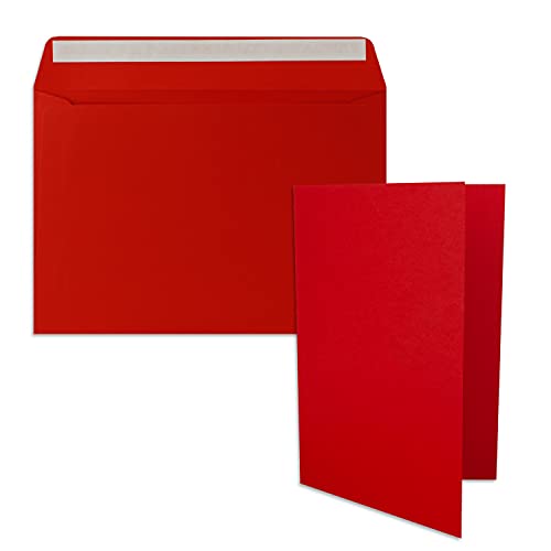 10x Faltkarten-Set DIN A5 14,8 x 21 cm in Rot mit Briefumschlägen DIN C5 Haftklebung - für große Einladungen und Karten zum Geburtstag oder Hochzeit von FarbenFroh by GUSTAV NEUSER