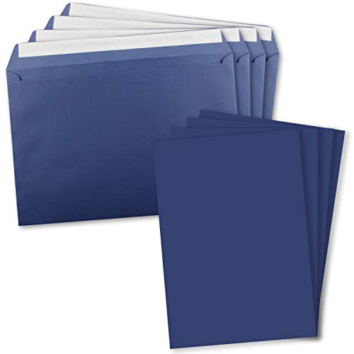 10x XXL Einzelkarten-Set in DIN A4 (21 x 29,7 cm) inkl. Umschlägen in DIN C4 - Nachtblau - Briefumschlag mit Haftklebung - für Versand von Grußkarten, Urkunden und Gutscheinen geeignet von FarbenFroh by GUSTAV NEUSER