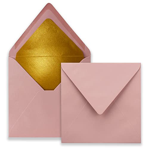 150 quadratische Brief-Umschläge - 15,5 x 15,5 cm, Altrosa (Rosa) - mit Gold-Papier gefüttert - Nassklebung - FarbenFroh by GUSTAV NEUSER von FarbenFroh by GUSTAV NEUSER