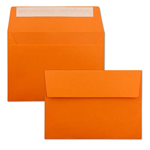150x Briefumschläge Orange DIN C6 Format 11,4 x 16,2 cm - Haftklebung - Kuverts ohne Fenster - Weihnachten, Grußkarten & Einladungen - Für A6 & A4 Papier von FarbenFroh by GUSTAV NEUSER