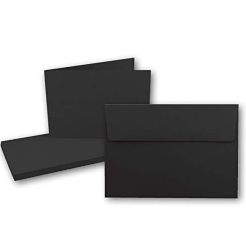 150x DIN A6 Faltkarten SET- Schwarz - Doppelkarten querdoppelt inkl. Umschlag mit Haftklebung - 10,5 x 14,8 cm - DIN A6 / C6 von FarbenFroh by GUSTAV NEUSER
