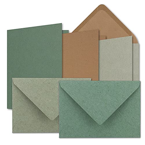 150x Karten-Set DIN B6 - Kraftpapier Braun - Kraftpapier Grau - Kraftpapier Eukalyptus - Faltkarten mit Umschläge - 3 Farben - 12 x 17 cm & Umschläge - 12,5 x 17,5 cm von FarbenFroh by GUSTAV NEUSER