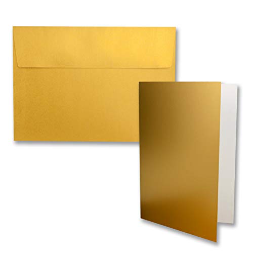 15x Faltkarten-Set DIN B6 12 x 17 cm in Gold Metallic mit Briefumschlägen DIN B6 Haftklebung - für Einladungen und Grußkarten zum Geburtstag oder Hochzeit von FarbenFroh by GUSTAV NEUSER