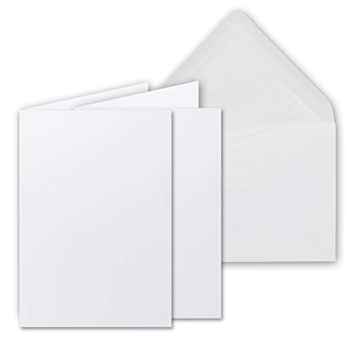 200 Sets - großes Kartenpaket, Hochweiß (Weiß), matt, mit 200 Faltkarten, passenden weißen Einlegeblättern & 200 gefütterten Umschlägen - DIN B6, 12 x 17 cm - 120 x 170 mm von FarbenFroh by GUSTAV NEUSER