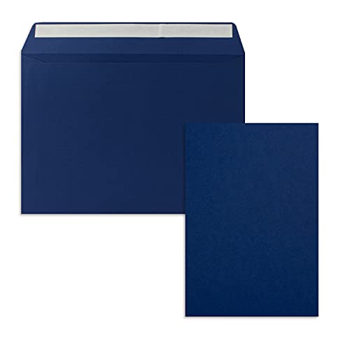 200x Einzelkarten-Set DIN A5 14,8 x 21 cm in Dunkelblau (Blau) mit Briefumschlägen DIN C5 Haftklebung - für große Einladungen und Karten zum Geburtstag oder Hochzeit von FarbenFroh by GUSTAV NEUSER