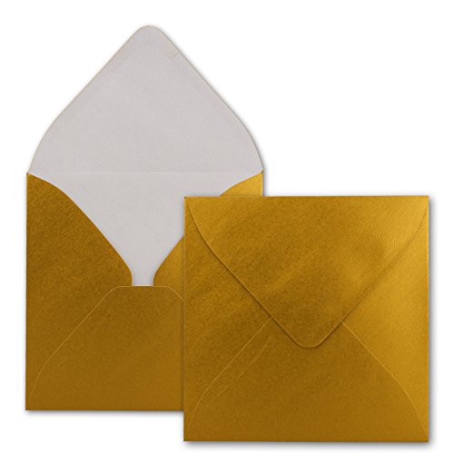 200x Quadratische Briefumschläge in Gold Metallic - 15,5 x 15,5 cm - ohne Fenster, mit Nassklebung - 110 g/m² - Für Einladungskarten zu Hochzeit, Geburtstag und mehr - Serie FarbenFroh von FarbenFroh by GUSTAV NEUSER