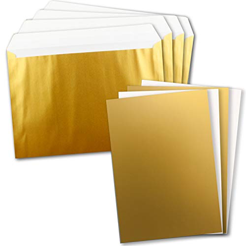 20x XXL Einzelkarten-Set in DIN A4 (21 x 29,7 cm) inkl. Umschlägen in DIN C4 - Metallic Gold - Briefumschlag mit Haftklebung - für Versand von Grußkarten, Urkunden und Gutscheinen geeignet von FarbenFroh by GUSTAV NEUSER