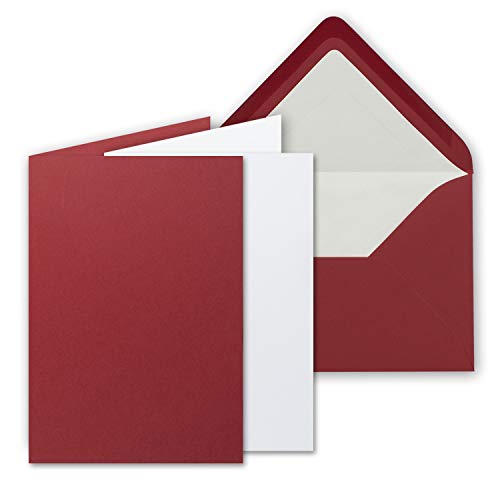 25 Sets - großes Kartenpaket, Dunkelrot (Rot), matt, mit 25 Faltkarten, passenden weißen Einlegeblättern & 25 gefütterten Umschlägen - DIN B6, 12 x 17 cm - 120 x 170 mm von FarbenFroh by GUSTAV NEUSER