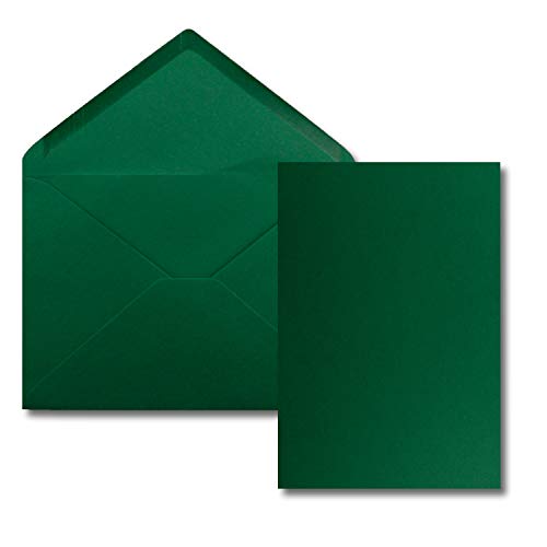 25 Stück Karte mit Umschlag Set - Einzel-Karten Din A5-14,8 x 21 cm dunkelgrün mit Brief-Umschlägen Din C5-15,4 x 22 cm dunkelgrün - Nassklebung von FarbenFroh by GUSTAV NEUSER