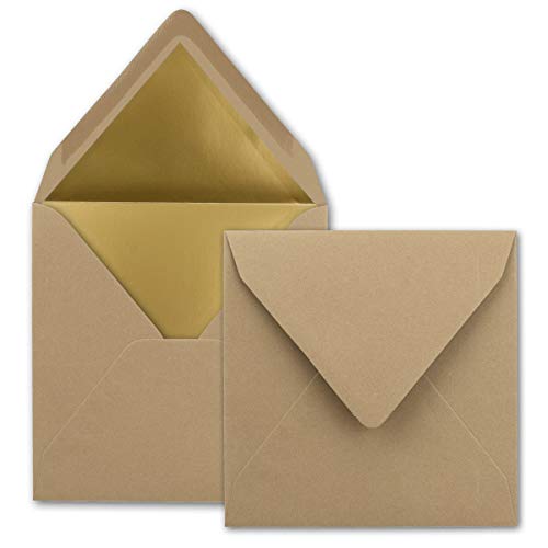 25 quadratische Brief-Umschläge - 15,5 x 15,5 cm, Cappuccino (Braun) - mit Gold-Papier gefüttert - Nassklebung - FarbenFroh by GUSTAV NEUSER von FarbenFroh by GUSTAV NEUSER