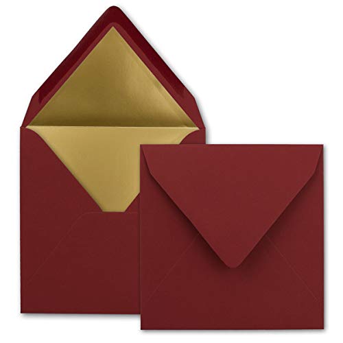 25 quadratische Brief-Umschläge - 15,5 x 15,5 cm, Dunkelrot (Rot) - mit Gold-Papier gefüttert - Nassklebung - FarbenFroh by GUSTAV NEUSER von FarbenFroh by GUSTAV NEUSER