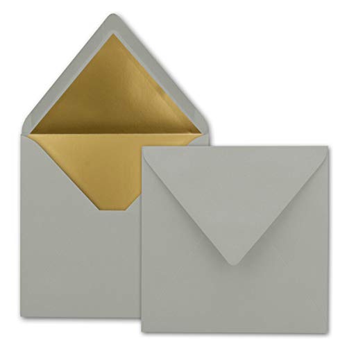 250 quadratische Brief-Umschläge - 15,5 x 15,5 cm, Hellgrau (Grau) - mit Gold-Papier gefüttert - Nassklebung - FarbenFroh by GUSTAV NEUSER von FarbenFroh by GUSTAV NEUSER