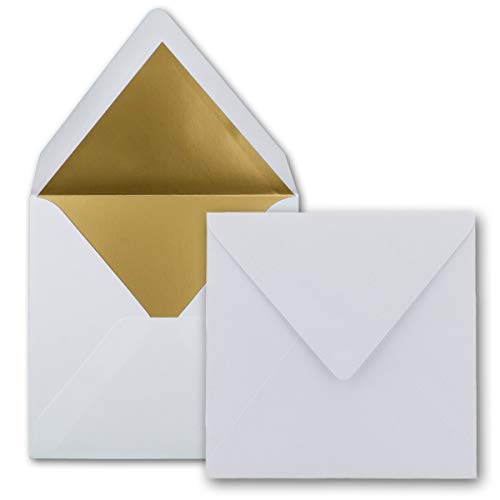 250 quadratische Brief-Umschläge - 15,5 x 15,5 cm, Hoch-Weiß (Weiß) - mit Gold-Papier gefüttert - Nassklebung - FarbenFroh by GUSTAV NEUSER von FarbenFroh by GUSTAV NEUSER