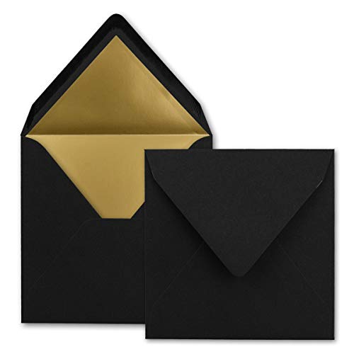250 quadratische Brief-Umschläge - 15,5 x 15,5 cm, Schwarz - (Schwarz) - mit Gold-Papier gefüttert - Nassklebung - FarbenFroh by GUSTAV NEUSER von FarbenFroh by GUSTAV NEUSER