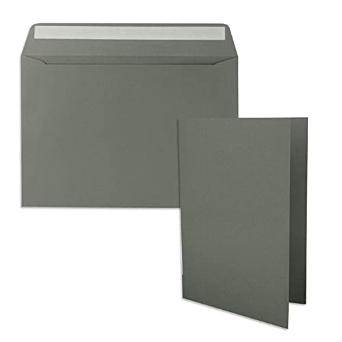 25x Faltkarten-Set DIN A5 14,8 x 21 cm in Graphit (Grau) mit Briefumschlägen DIN C5 Haftklebung - für große Einladungen und Karten zum Geburtstag oder Hochzeit von FarbenFroh by GUSTAV NEUSER