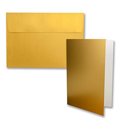 25x Faltkarten-Set DIN B6 12 x 17 cm in Gold Metallic mit Briefumschlägen DIN B6 Haftklebung - für Einladungen und Grußkarten zum Geburtstag oder Hochzeit von FarbenFroh by GUSTAV NEUSER