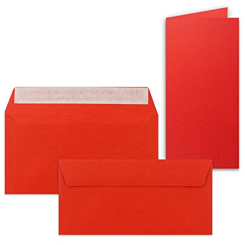 25x Faltkarten-Set mit Briefumschlägen DIN Lang in Rot - 21 x 10,5 cm - Blank Klappkarten und Umschläge für Einladungen und Grüße zu Geburtstag und Hochzeit von FarbenFroh by GUSTAV NEUSER