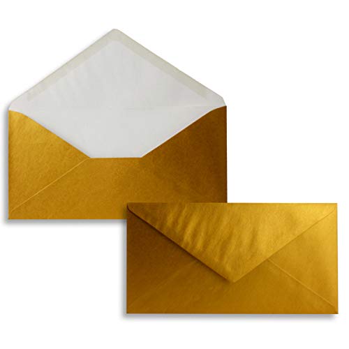 300 Brief-Umschläge Gold Metallic DIN Lang - 110 x 220 mm (11 x 22 cm) - Nassklebung ohne Fenster - Ideal für Einladungs-Karten - Serie FarbenFroh von FarbenFroh by GUSTAV NEUSER