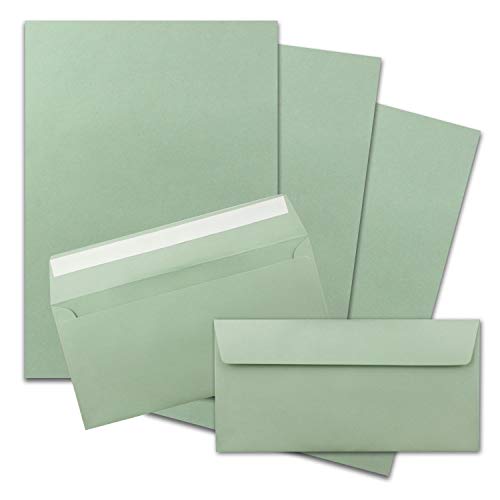 300x Briefpapier Set DIN A4 mit DIN Lang Briefumschlägen, Haftklebung - Eukalyptus-Grün - mattes Schreibpapier mit Kuverts - FarbenFroh by GUSTAV NEUSER von FarbenFroh by GUSTAV NEUSER