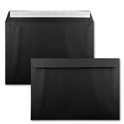 300x große XXL Briefumschläge DIN C4 in Schwarz - 22,9 x 32,4 cm - Haftklebung ohne Fenster - Versandtasche für DIN A4 geeignet von FarbenFroh by GUSTAV NEUSER